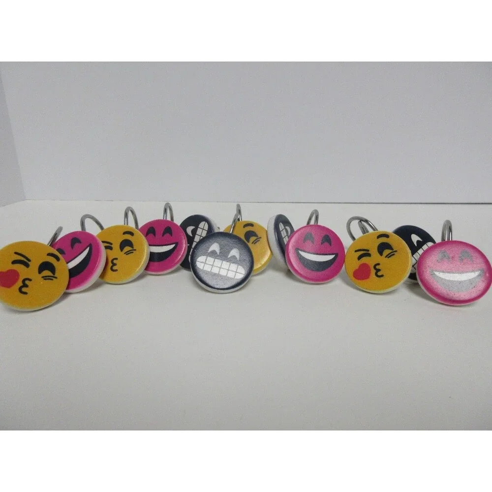set of 12 emoji shower hooks, three different faces